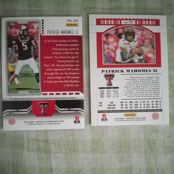 Patrick Mahomes college throwback cards x2 - Picture 2 of 7